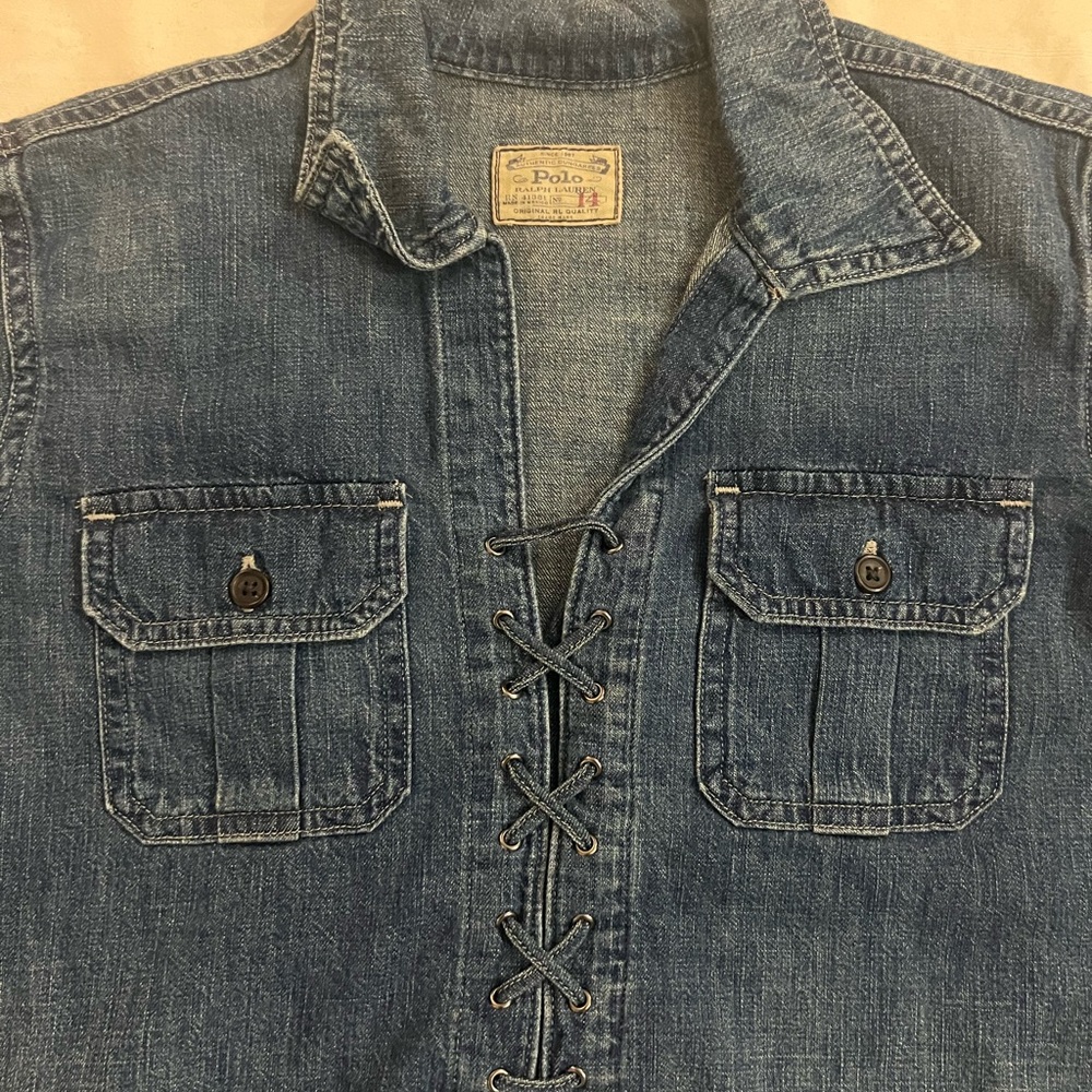 Ralph Lauren Blue Lace-Up Denim Shirt Girls size 14